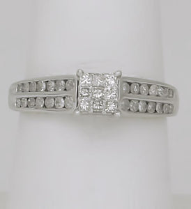 10k WHITE GOLD 1/2ct PRINCESS CUT DIAMOND INVISIBLE SET ENGAGEMENT PROMISE RING