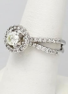 18k White Gold Pave Double Band 1 1/4ct Round Diamond Halo Engagement Ring