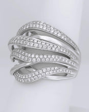 Load image into Gallery viewer, SIMON G. 18k WHITE GOLD 1.18ct VS ROUND DIAMOND CLUSTER WIDE WAVE COCKTAIL RING
