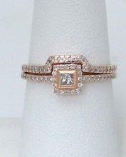 Load image into Gallery viewer, 14k Rose Gold .33ct Princess Diamond Halo Engagement Ring &amp; Wedding Band Set
