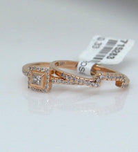 Load image into Gallery viewer, 14k Rose Gold .33ct Princess Diamond Halo Engagement Ring &amp; Wedding Band Set
