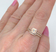 Load image into Gallery viewer, 14k Rose Gold .33ct Princess Diamond Halo Engagement Ring &amp; Wedding Band Set
